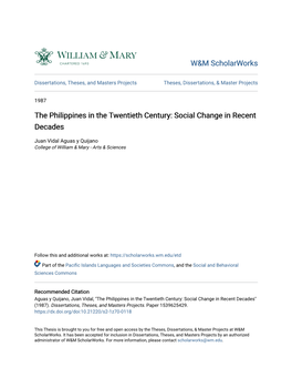 The Philippines in the Twentieth Century: Social Change in Recent Decades