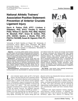 Prevention of Anterior Cruciate Ligament (ACL) Injury