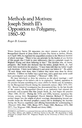 Joseph Smith Ill's Opposition to Polygamy, 1860-90