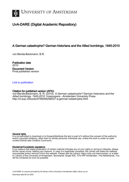 A German Catastrophe? German Historians and the Allied Bombings, 1945-2010 Von Benda-Beckmann, B.R