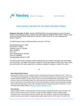 Semi-Annual Review of the Omx Iceland 8 Index