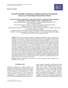 Seasonal Variability of Gelatinous Zooplankton During an Anomalously Warm Year at Cabo Pulmo National Park, Mexico