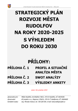 Strategický Plán Rozvoje Města Rudolfov Na Roky 2020-2025 S Výhledem Do Roku 2030