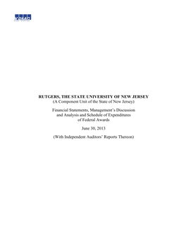 RUTGERS, the STATE UNIVERSITY of NEW JERSEY (A Component Unit of the State of New Jersey)
