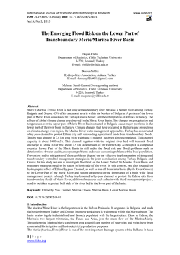 The Emerging Flood Risk on the Lower Part of Transboundary Meric/Maritsa River Basin