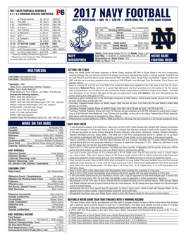 2017 Navy Football Schedule 6-3 / 4-3 American Athletic Conference