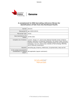 A Complement to DNA Barcoding Reference Library for Identification of Fish from the Northeast Pacific