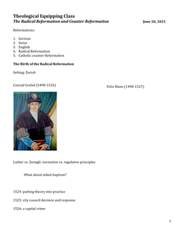 210620 the Radical Reformation and Counter Reformation Handout.Docx