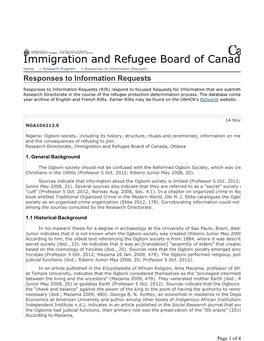 Immigration and Refugee Board of Canada Home > Research Program > Responses to Information Requests Responses to Information Requests