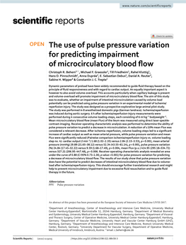 The Use of Pulse Pressure Variation for Predicting Impairment of Microcirculatory Blood Fow Christoph R