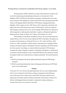 Working Memory Treatment for an Individual with Chronic Aphasia: a Case Study