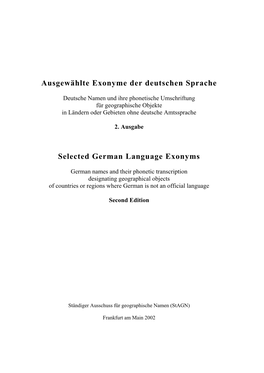 Ausgewählte Exonyme Der Deutschen Sprache