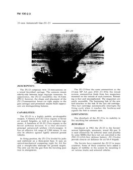 23-Mm Antiaircraft Gun ZU-23 ZU-23 DESCRIPTION: CAPABILITIES