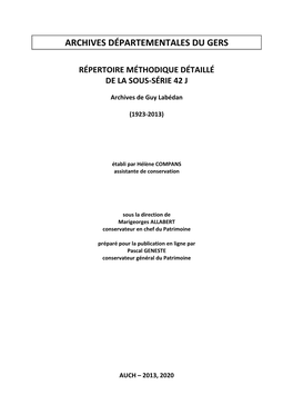 Répertoire Méthodique Détaillé De La Sous-Série 42 J