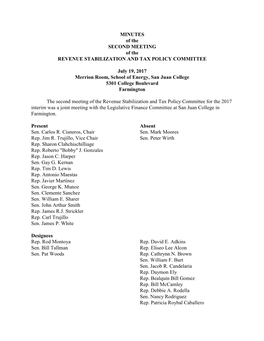 MINUTES of the SECOND MEETING of the REVENUE STABILIZATION and TAX POLICY COMMITTEE