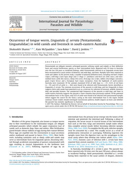 Occurrence of Tongue Worm, Linguatula Cf. Serrata (Pentastomida: Linguatulidae) in Wild Canids and Livestock in South-Eastern Australia