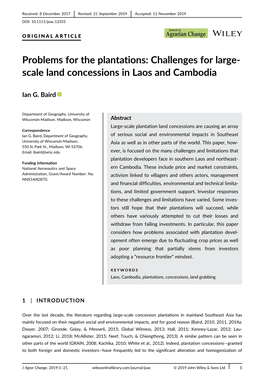 Challenges for Large‐Scale Land Concessions in Laos And