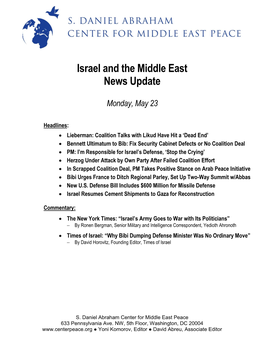 Israel and the Middle East News Update