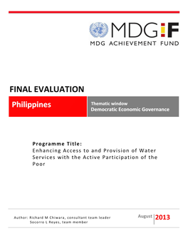 FINAL EVALUATION Philippines Thematic Window Democratic Economic Governance