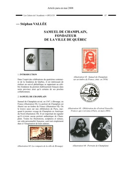 Stéphan VALLÉE SAMUEL DE CHAMPLAIN
