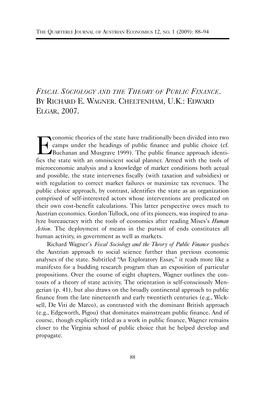 Review of Fiscal Sociology and the Theory of Public Finance. By