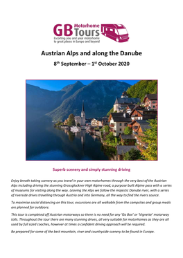 Austrian Alps and Along the Danube 8Th September – 1St October 2020