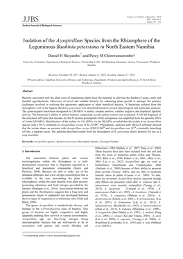 Isolation of the Azospirillum Species from the Rhizosphere of the Leguminous Bauhinia Petersiana in North Eastern Namibia