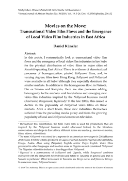 Movies on the Move: Transnational Video Film Flows and the Emergence of Local Video Film Industries in East Africa