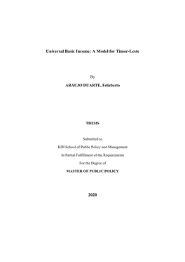 Universal Basic Income: a Model for Timor-Leste 2020