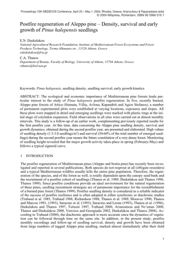 Density, Survival and Early Growth of Pinus Halepensis Seedlings