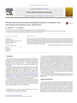 (Iridaceae: Crocoideae), Two New Species from Western Cape, South Africa