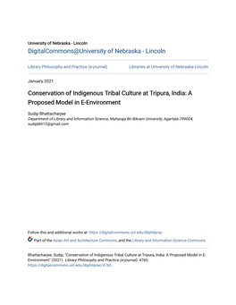 Conservation of Indigenous Tribal Culture at Tripura, India: a Proposed Model in E-Environment