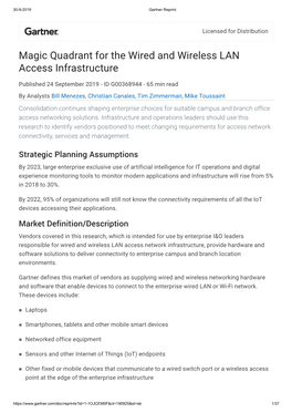 Magic Quadrant for the Wired and Wireless LAN Access Infrastructure