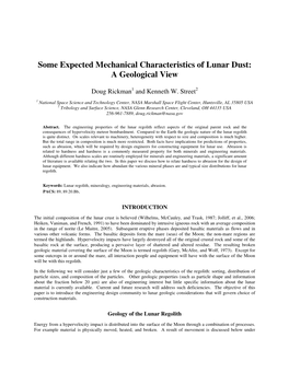 Some Expected Mechanical Characteristics of Lunar Dust: a Geological View