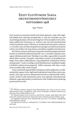 Eesti Ülevõtmine Saksa Okupatsioonivõimudelt Novembris 1918