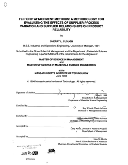 Flip Chip Attachment Methods: a Methodology for Evaluating the Effects of Supplier Process Variation and Supplier Relationships on Product Reliability