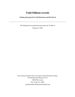 Todd Oldham Records