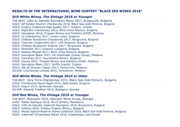 “BLACK SEA WINES 2018” Still White Wines, the Vintage 2016 Or