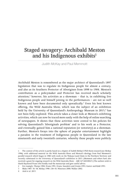 Staged Savagery: Archibald Meston and His Indigenous Exhibits1 Judith Mckay and Paul Memmott