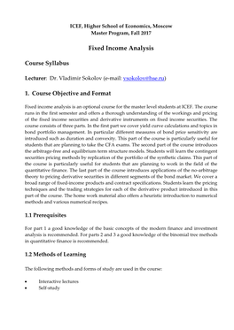 Fixed Income Analysis and Derivatives