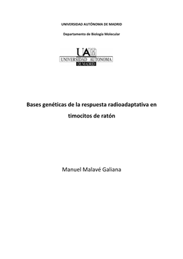 Bases Genéticas De La Respuesta Radioadaptativa En Timocitos De Ratón