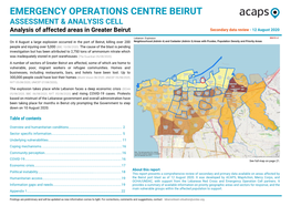 EMERGENCY OPERATIONS CENTRE BEIRUT ASSESSMENT & ANALYSIS CELL Analysis of Affected Areas in Greater Beirut Secondary Data Review - 12 August 2020