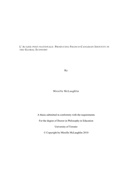 By Mireille Mclaughlin a Thesis Submitted in Conformity with The