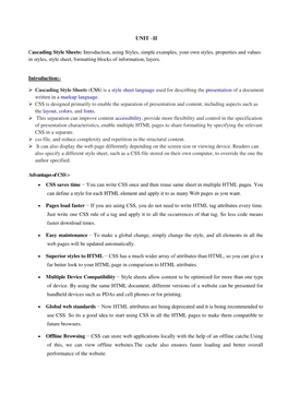 UNIT –II Cascading Style Sheets