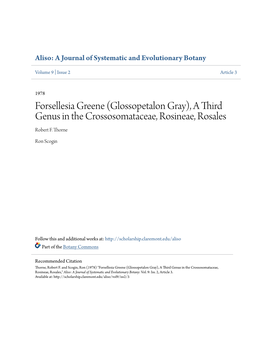 Forsellesia Greene (Glossopetalon Gray), a Third Genus in the Crossosomataceae, Rosineae, Rosales Robert F