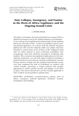 State Collapse, Insurgency, and Famine in the Horn of Africa: Legitimacy and the Ongoing Somali Crisis