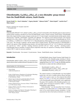 Chlorellestadite, Ca5(Sio4)1.5(SO4)1.5Cl, a New Ellestadite- Group Mineral from the Shadil-Khokh Volcano, South Ossetia