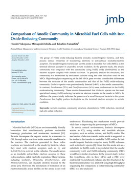 Comparison of Anodic Community in Microbial Fuel Cells with Iron Oxide-Reducing Community Hiroshi Yokoyama, Mitsuyoshi Ishida, and Takahiro Yamashita*