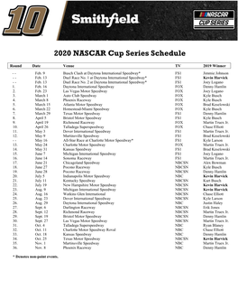 2020 NASCAR Cup Series Schedule