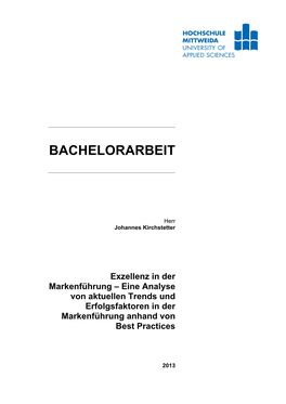 Exzellenz in Der Markenführung – Eine Analyse Von Aktuellen Trends Und Erfolgsfaktoren in Der Markenführung Anhand Von Best Practices